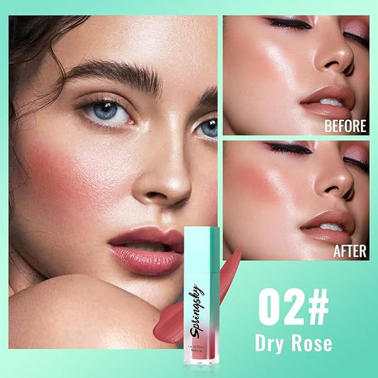 Liquid Blush, Soft Moisturizing Matte Blush, Blendable Face Blush for Cheeks, Long-Wearing Smudge-Proof Natural Blush Liquid - 02 Dry Rose