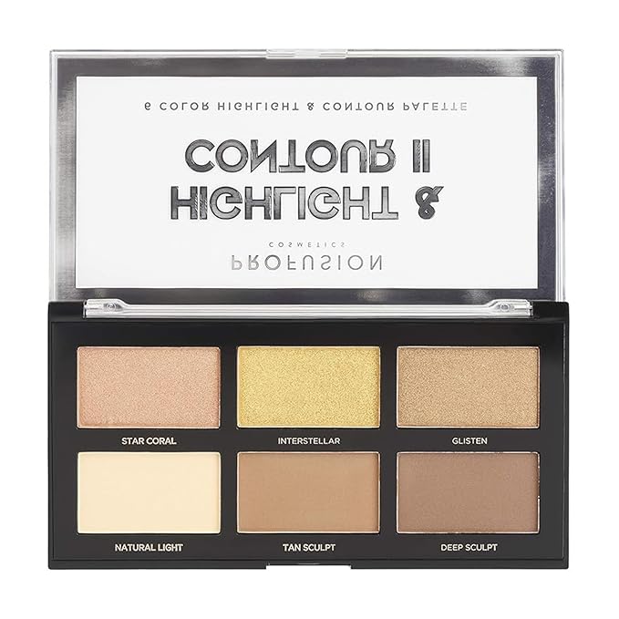 Profusion Cosmetics Rich Ingredients Long Lasting and Bendability Lightweight Mini Artistry Highlight & Contour II Palette - Medium Dark