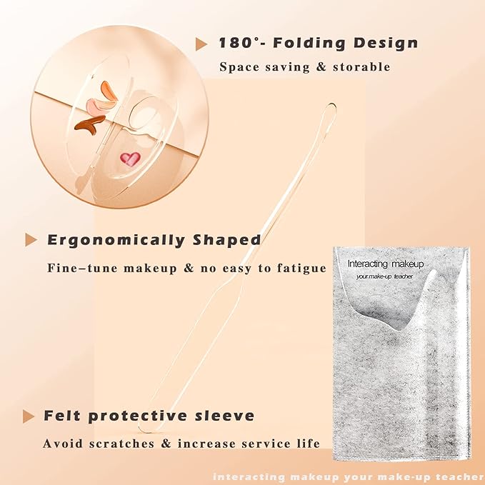 180 Degree Folding Acrylic Makeup Mixing Palette, Plastic Foundation Makeup Facial Palette with Felt Bag, Transparent Spatula Tool for Eyeshadow Liquid Foundation