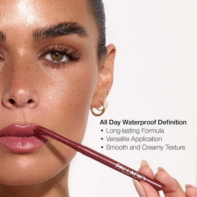 Palladio Retractable Waterproof Lip Liner High Pigmented and Creamy Color Slim Twist Up Smudge Proof Formula with Long Lasting All Day Wear No Sharpener Required, Red Rose