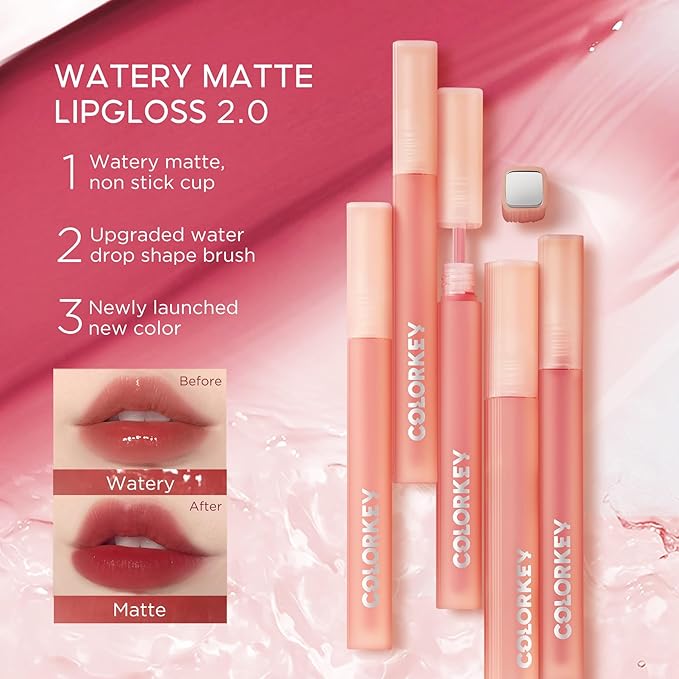 COLORKEY Soft Matte Water Lip Tint, Matte Finishs, Long-Lasting, Moist Fit Without Stickiness, Moisturized, Waterproof, Liquid Lipstick, Nude lip color (P334 Fig Pink)