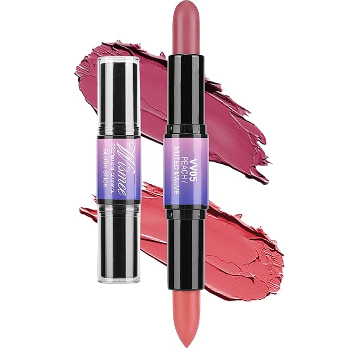 Dual-Ended Cream Blush,Cream Blush Makeup,Buildable Blush Stick for Cheeks Long Wearing,Easy Application,Lightweight Multi Stick,Plum & Peach