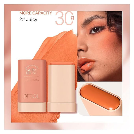Blush Stick for Cheeks and Lips, On-the-Go Glow Blush, Hydrating Solid Cheek Tint, Multi-use Blush Makeup Stick, Tinted Moisture Sticks, Beautiful Natural Shades (02#Juicy)