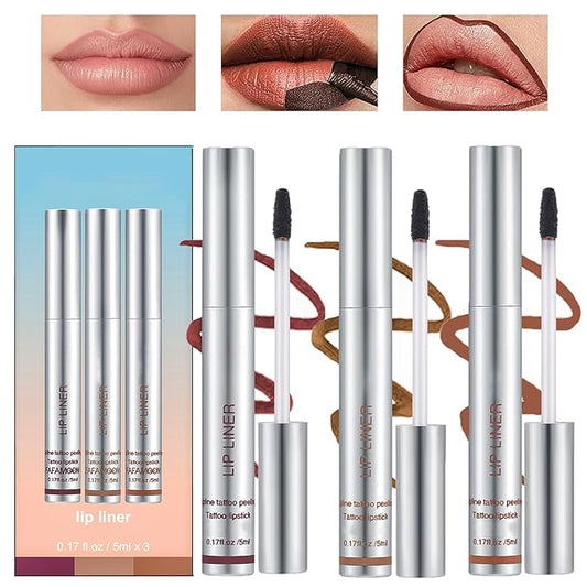 Dulele 3PCS Lip Liner Set, Peel Off Lip Stain, Long Lasting Waterproof Lip Stain Peel Off, Transfer Proof Matte Finish Lip Gloss (A, M)