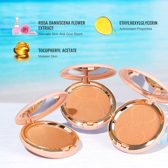 Oulac Shimmer Bronzer Powder Face Makeup with Mirror - Natural SunKissed Bronzer Look,Highly Pigmented Cream Bronzer, Long Lasting Glow, Easy to Blend, Vegan & Cruelty-Free B02