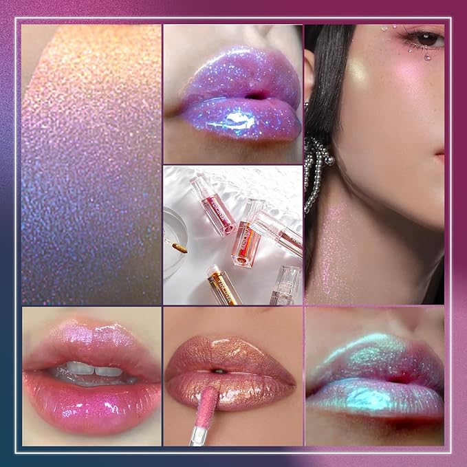 Glitter Chameleon Liquid Lipsticks, Diamond Shimmer Glow Metallic Lip Gloss, Long Lasting Waterproof Shiny Glimmer Sparkly Lipstick for Women Girls Face Eye Glow Christmas Party Makeup Gift 4#