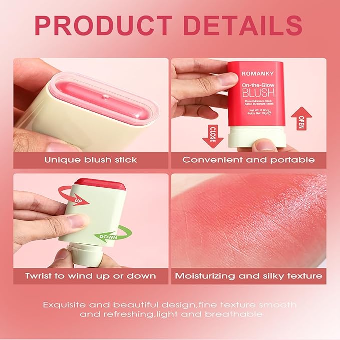 On The Glow Blush Stick Tinted Moisture Hydratant Teinte 2 in 1 Waterproof Hydrating Makeup Solid Nature Smooth Blended Matte Ginseng Finish Boomstick for Cheek Eyes and Lips Set of 3