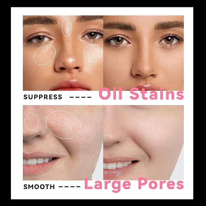 Oil Control Primer Balm, Jelly Face Pressed Powder 3D Blurring Balm Matte Concealer Cream Setting Powder, 12H Waterproof Lightweight Long Lasting Flawless Skin Matte Primer for All Skin Types