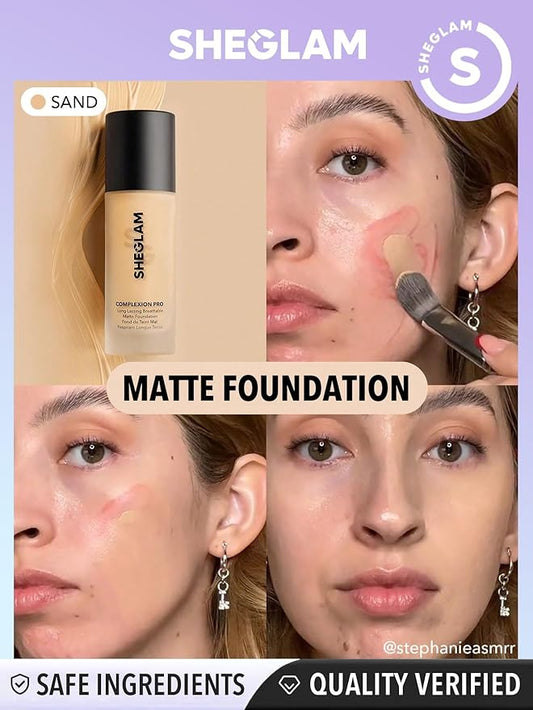 SHEGLAM Full Coverage Foundation Makeup Long Lasting Waterproof Matte Dewy Liquid Foundation - Sand