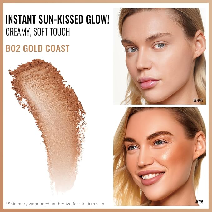 Oulac Shimmer Bronzer Powder Face Makeup with Mirror - Natural SunKissed Bronzer Look,Highly Pigmented Cream Bronzer, Long Lasting Glow, Easy to Blend, Vegan & Cruelty-Free B02