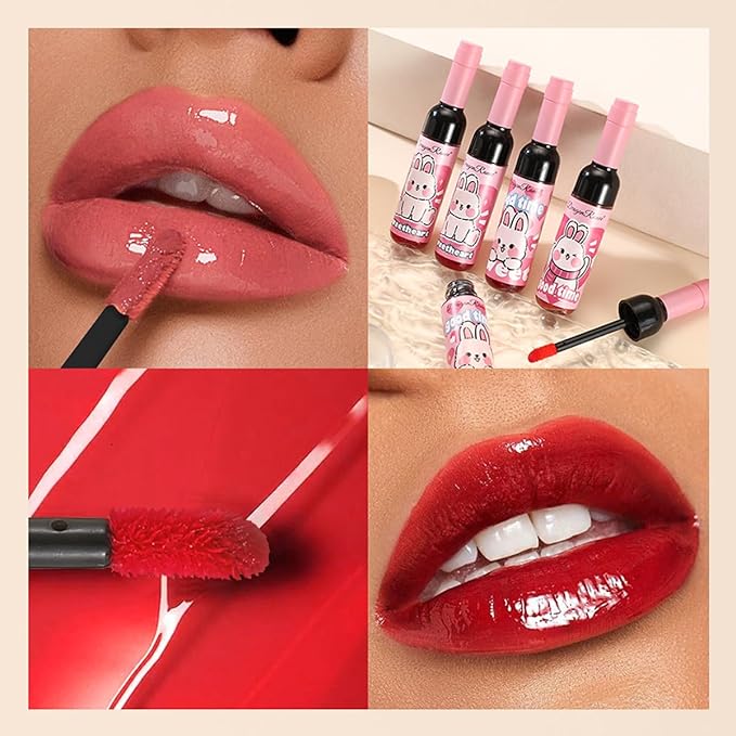 Wine Bottle Lip Tint Set, Long-Lasting 3 Colors Lip Tint, Smudge-Proof Liquid Lipstick for All-Day Wear, Cute Pink Package, Ideal Makeup Gift for Girls and Women