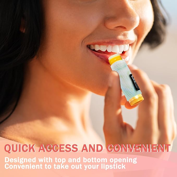 WK IEASON - Lip Balm Holder Keychain Clip On Lipstick Sleeve Chapstick Sleeve Holder Keychain (strip print)