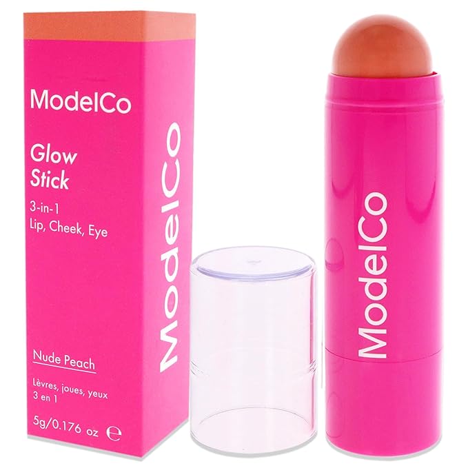 ModelCo Glow Stick 3-In-1 - Multi-Use Cream Color Stick - Hydrating Creamy Formula - Delivers Luminous Color For A Healthy Glow - Buildable Coverage From Sheer To Saturated - Nude Peach - 0.176 Oz