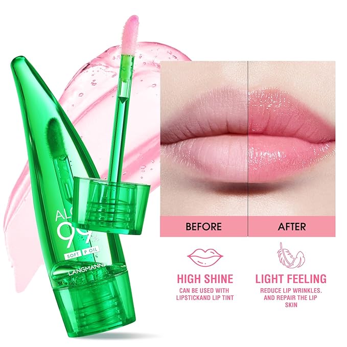 2 Pcs Aloe Vera Color Changing Lipstick Lip Oil Tinted, Pink Magic PH Temperature Color Changing Lip Gloss, Long Lasting Nutritious Lip Care Balm Moisturizer Plumper Makeup