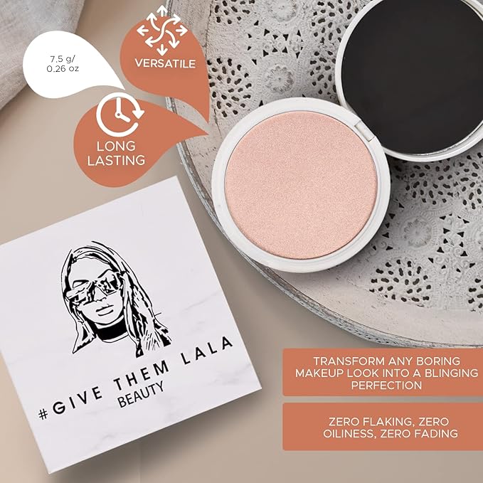 Pressed Highlighter By Give Them Lala- Highly Pigmented Powder Highlighter For Inner Corners, Cheekbones & Lips- Buildable Face Highlighter- Gluten-Free, Cruelty-Free & Vegan, Made In USA (Halo)