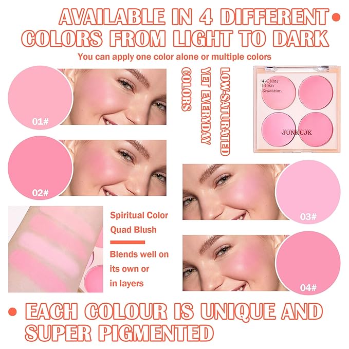 Shimmer Silky Matte Blush Powder Palette, Professional Cute Face Contour Highlighter with Blush Makeup Brush 01