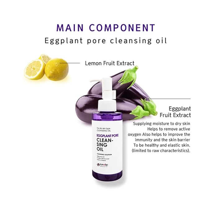 Eggplant Pore Cleansing Oil – 5.07 fl oz (150ml) – Gentle Makeup Remover and Deep Pore Cleanser for Oily and Combination Skin – Korean Skincare with Hydrating and Soothing Properties
