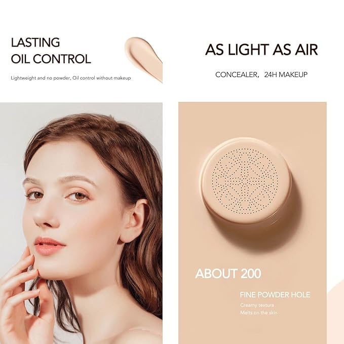 Mushroom Head Air Cushion CC Cream Foundation, Moisturizing BB Cream Face Makeup Foundation Long-Lasting Coverage of Blemishes, Matte Even Skin Tone Nude Makeup Base Primer (01# Lvory)