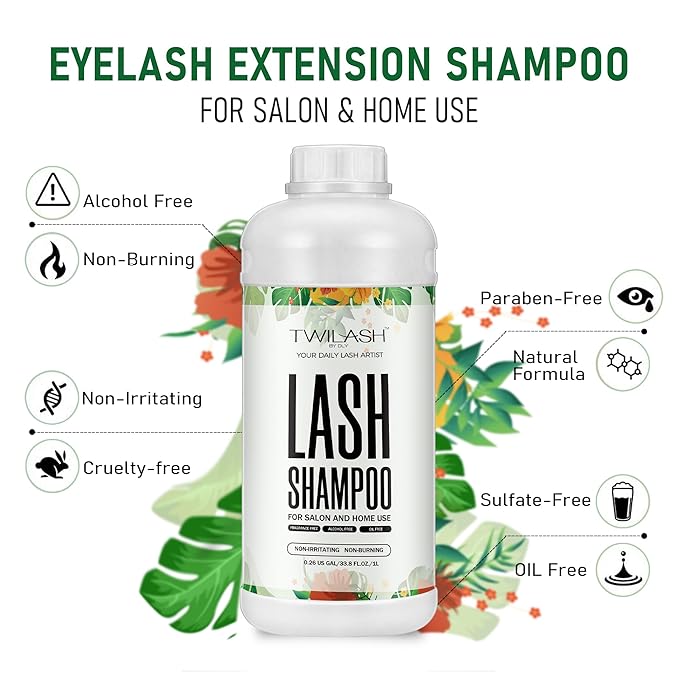 Lash Shampoo Bulk, Eyelash Cleanser for Extensions 1 Liter - 2 Foam Pump Bottles, 2 Lash Cleansing Brushes, Dispenser Pump - Eyelid Foaming Cleanser for Professional Salon and Home Use