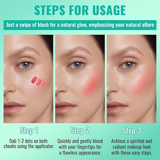 3Pcs Liquid Blush for Cheeks, Soft Moisturizing Matte Finish, Blendable, Long-Wearing Smudge-Proof Natural