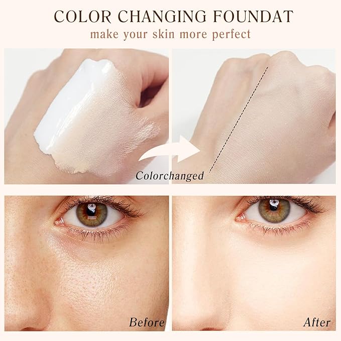 Color Changing Foundation 4 in 1 Medium Spectrum, Flawless Foundation Color Changing Makeup Full Coverage SPF50+, Waterproof Moisturizing Foundation for Mature Skin Hides Wrinkles and Lines, 30ml