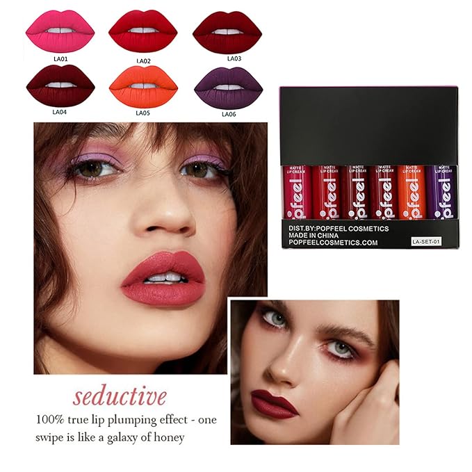 Lip Gloss Set, 6 Piece Matte Lipstick Makeup Set, Non-sticky, High Shine, Long Lasting Color Lip Gloss Set, Rich Color, Great Gifts for Holiday and Birthday - 078