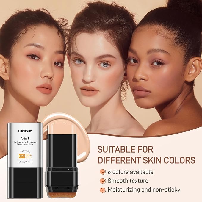 3 In 1-Luxury Anti-Wrinkle Foundation Stick, Flawless Eraser Foundation With Brush,Contour Stick Foundations Face for Women,Multi-use Makeup (Medium Color, 0.71)