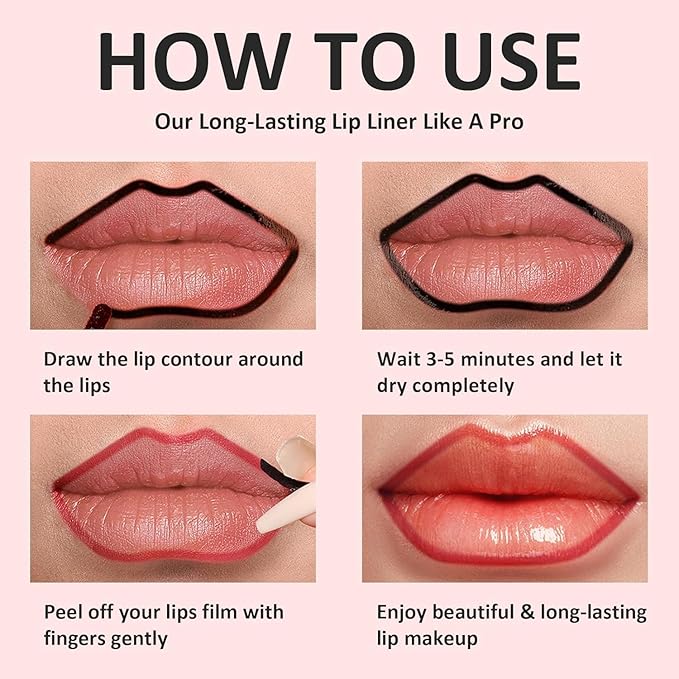 Timbersonic Lip Stain Peel Off, Timbersonic Peel off Lip Liner Stain, 8 Colors Lip Stain Peel off Tint Tattoo Color Waterproof Long-Lasting, No Smudging, Non-Stick Cup (#01)