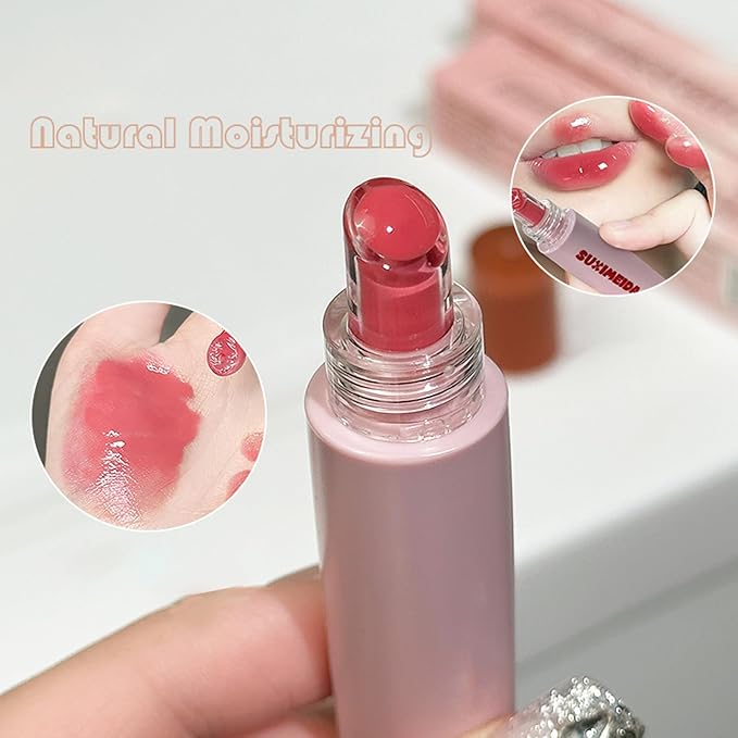 4Pcs Hydrating Lip Gloss Set, Moisturizing and Glossy Jelly Liquid Lipstick Shine Glass Finish Watery Shiny Lightweight Cute Pink Lip Gloss Lip for Women