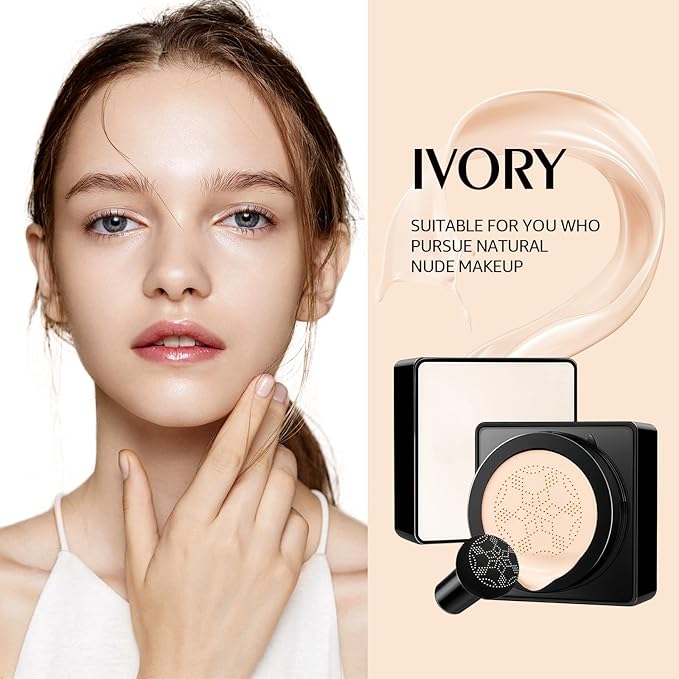 Mushroom Head Air Cushion CC Cream - Long-Lasting & Waterproof New Mushroom Head Screw Lid Concealer Makeup Base for All Skin Types, Create Natural Face Makeup (Ivory)
