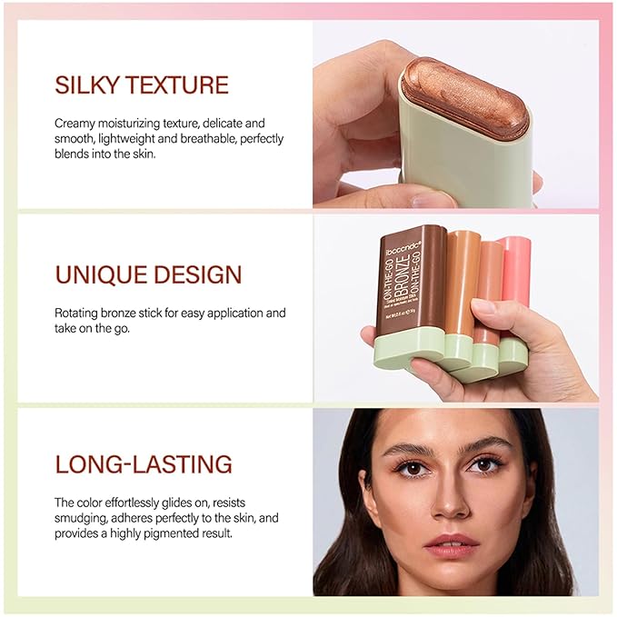 Bronzer Stick, Facial Contouring Stick,Cream Contour Stick, Facial Contouring Stick,Highlight Contour Makeup Long Lasting, Face Bronzer,01,Warm Glow