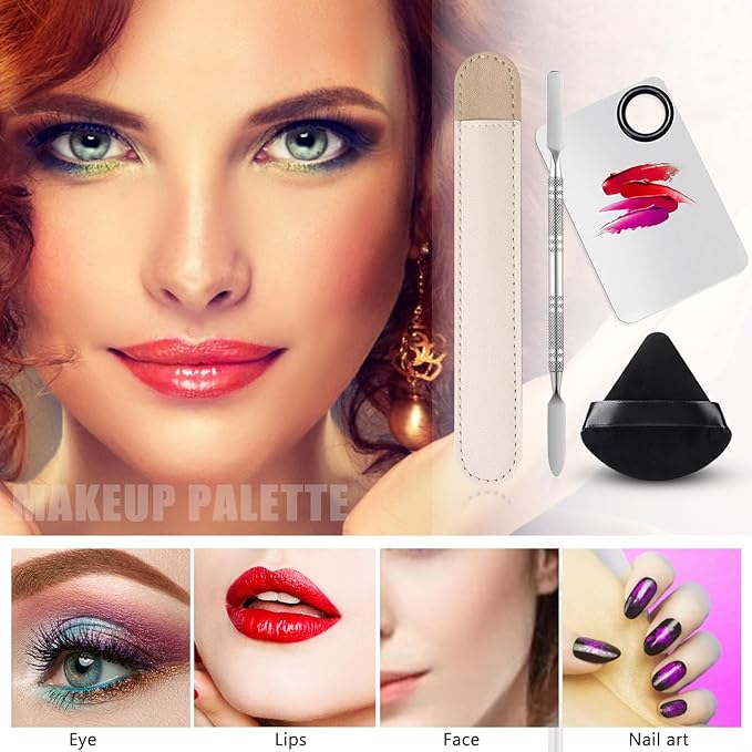 Etercycle 7-in-1 Makeup Spatula Powder Puff Set - Professional Cosmetic Palette with Triangle Puff for Eye Shadow, Eyelashes, Body Loose Powder - Wet and Dry Makeup Tool