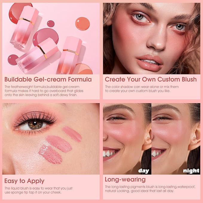 Cheek Gel Cream Liquid Blush Makeup, Soft Lightweight Breathable Feel, Long-Wearing, Smudge Proof, Natural-Looking, Skin Tint Blush Makeup (#106 BIRTHDAY SUIT)