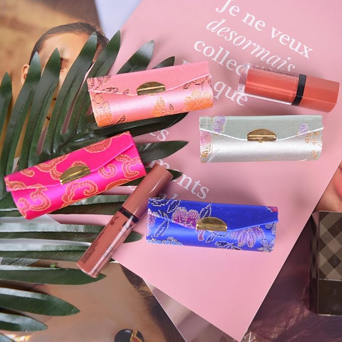 12 Pcs Lipstick Case with Mirror Floral Design Lipstick Holder Flower Printing Lip Stick Box (Pattern B)