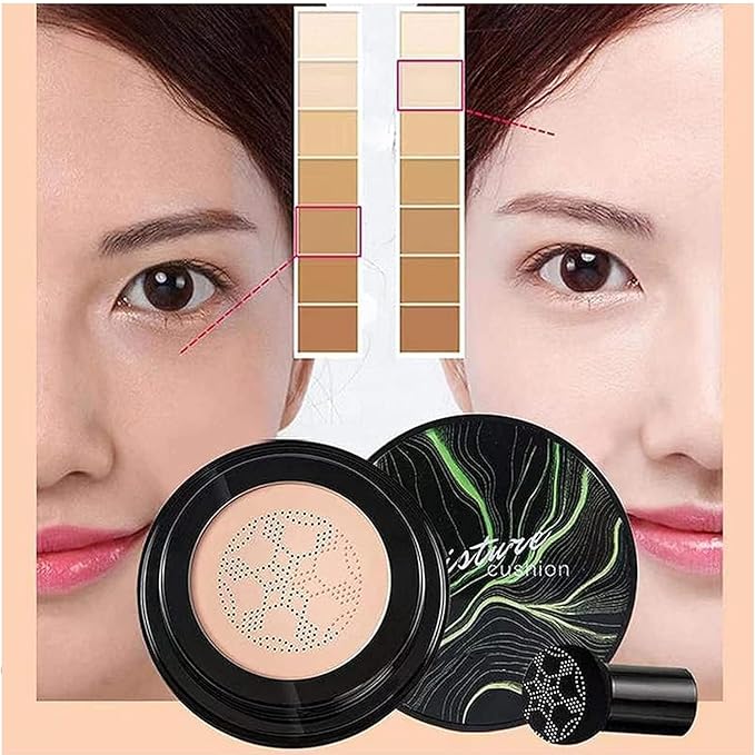 2PCS Mushroom Head Air Cushion CC Cream, Natural Moisturizing Highlighting Matte Oil Control Concealer Facial Blemish Concealer Foundation BB Cream for Women Girls (2PCS Natural)