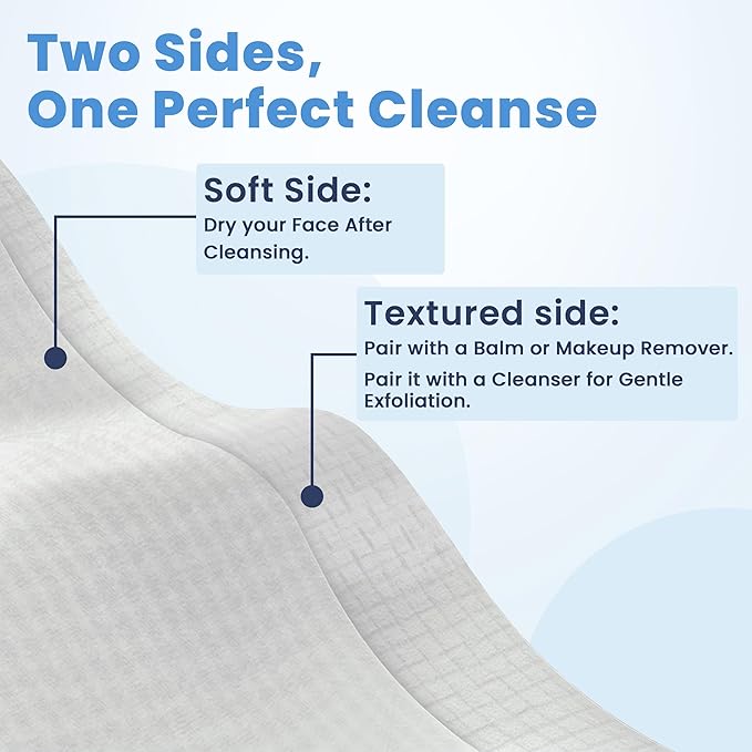 LèVora's™ Face Towels - Super-Soft Single Use Double-Textured Facial Towels, Smooth Side for Gentle Cleansing and Textured Side for Makeup Removal, 50 Count, 1 Pack