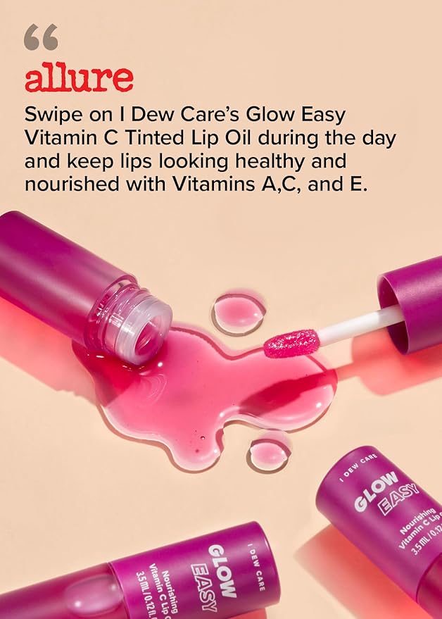 I DEW CARE Lip Gloss - Glow Easy Raspberry | Jojoba Seed Oil, Vitamin C, Pigmented Glossy Stain, Hydrating, Korean Makeup, Pink Color, Moisturizing, Nourishing, 0.12 FL Oz