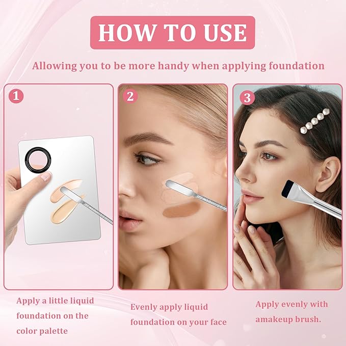 3 Pcs Make Up Spatula Tool including Cosmetic Mixing Palette Flat Foundation Brush and Makeup Scraper for Nail Art Eye Shadow Facial Cosmetic Pigment Blending