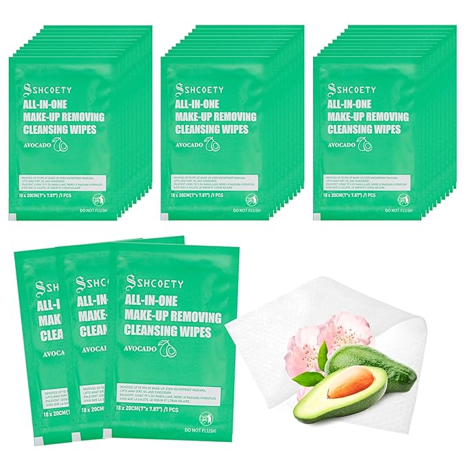 100Packs Individual Makeup Remover Wipes for Face - Soft, Gently Cleanse for Travel, Makeup Remove Wipes Individually Wrapped for Women Cleansing Bulk, Suitable for Hotel Guests, #Avocado