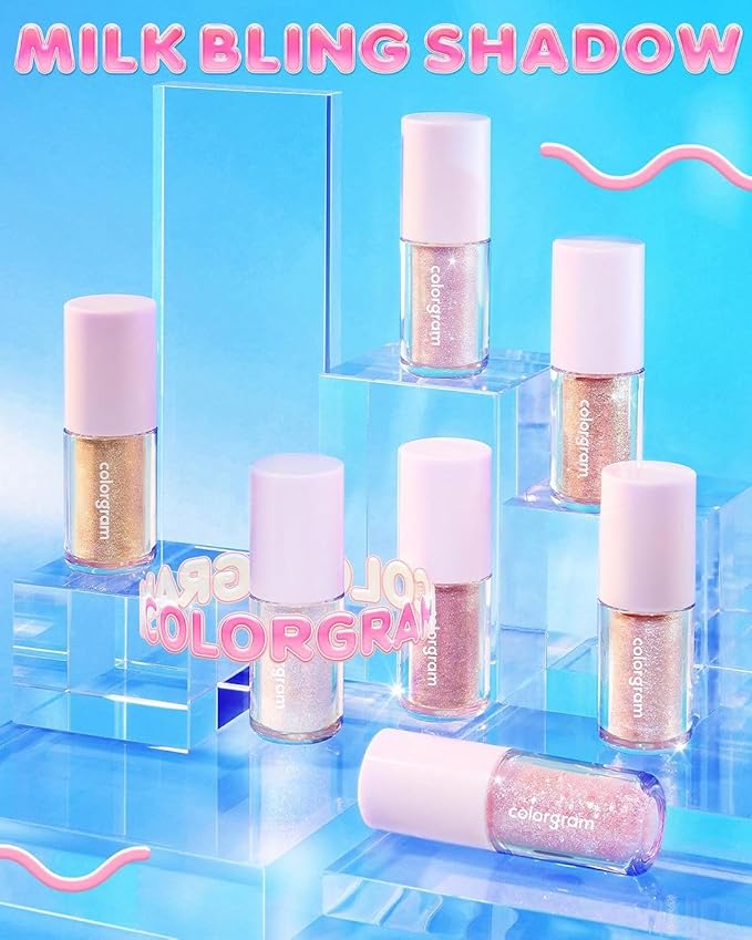 COLORGRAM Fruity Glass Tint 07 Shy Guava + Milk Bling Shadow 07 Fairylike | Highly Pigmented Glossy Dewy Lip Gloss and Pigmented Glistening Liquid Glitter Eyeshadow, Long-lasting Shimmer