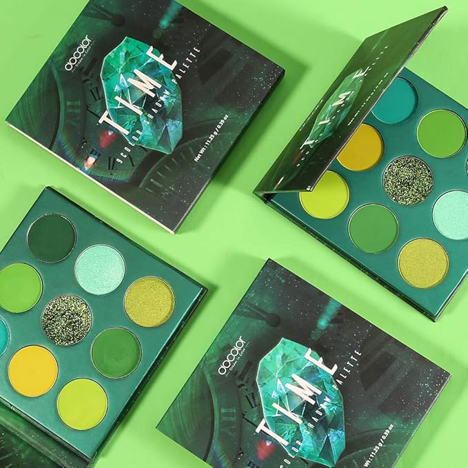 Docolor 10Pcs Eye Makeup Brushes Skull Printed Eyeshadow Makeup Brush Set and Green Eyeshadow Palette 9 Colors Gemstone Shadow Palette Highly Pigmented Mattes Shimmers Long-Lasting Makeup Palette