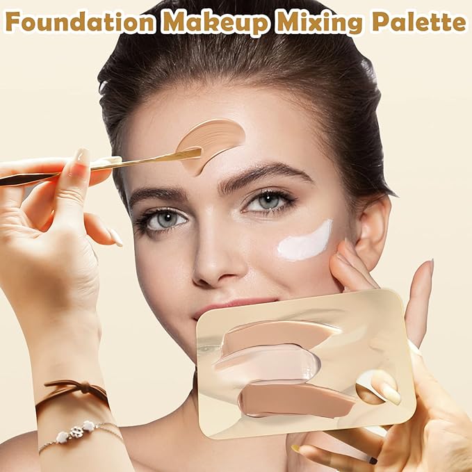 CANIPHA 2Pcs Acrylic Makeup Mixing Palette with 2 Pcs Makeup Spatula, Gold Foundation Mixing Tray Cosmetic Palette Mixer for Foundation, Eyeshadow, Lipsticks, Nail Art