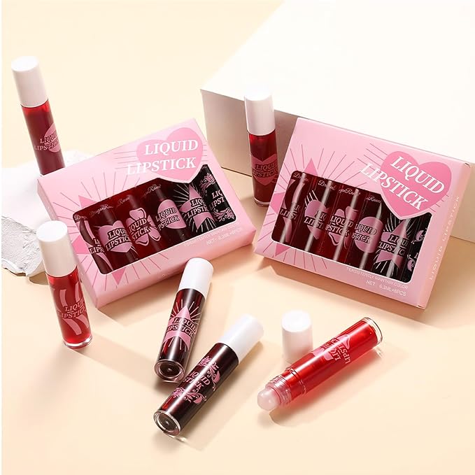 6 Colors Roll on Lip Tint Stain Set, Watery Vivid Color Waterproof Long Lasting Lip Gloss, Non-Stick Cup High Pigment Korean Liquid Lipstick Set, Multi-Use Lip and Cheek Tint Makeup