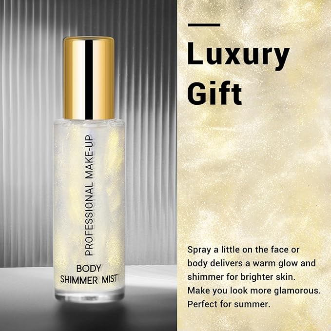 Face Liquid Highlighter Shimmer Body Spray for Hair and Skin, Luminizer Glow Spray for Face, Moisturizing Bronze Shimmer Illuminator (Y, Standard)