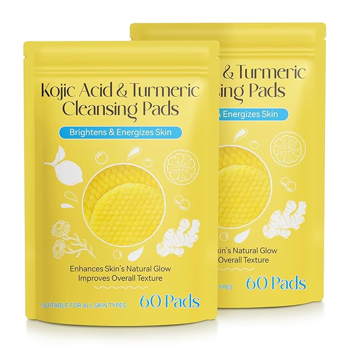 Turmeric Cleansing Pads Kojic Acid Turmeric Cleansing Pads, Face Turmeric & Kojic Acid Pads for Dark Spots, Glow Up Acne Scars, Unclog Pores, Enriched Vitamin C,Gentle & Non-Irritating