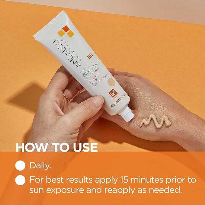 Andalou Naturals Vitamin C BB Beauty Balm Sheer Tint SPF 30, 2-in-1 BB Cream & Face Sunscreen with Broad Spectrum Protection, Mineral Sunscreen with Non-Nano Zinc Oxide, 2 Fl Oz