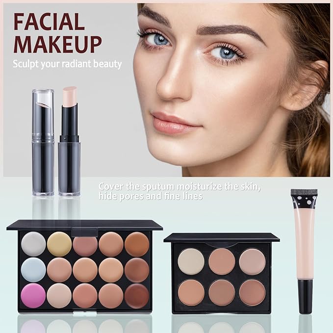 Makeup Kit For Women Full kit, Makeup Set For Teen Girls Eyeshadow Lip gloss Lipstick Make up Brushes Eyebrow Eyeliner Pen Liquid Concealer Foundation Primer makeup bag