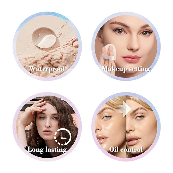 Loose Setting Powder and Sunscreen Face Powder,Waterproofing Lightweight Finishing Powder Set with Brush,Natural Face Makeup Powder for Women,Translucent Setting Powder for All Skin Tones (Light Pink)
