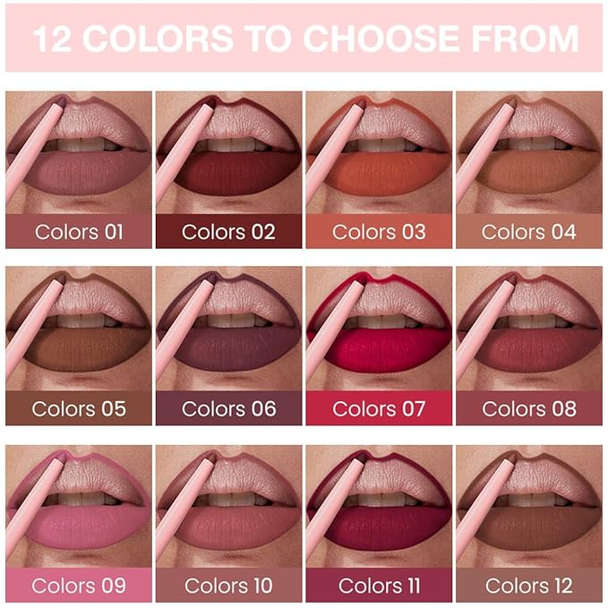 Kaely Matte Velvet Lip Liner Pencils Retractable for Shaping & Sculpting Lips, Taupe Lip Pencils for Women Long Lasting Waterproof Rich Lip Colors Liner Crayon Lipstick delineador de labios 12