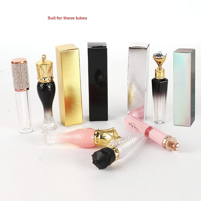 COSIDEA 50 pieces 350gms lip gloss paper box, lipgloss mascara eyeliner packing box for DIY cosmetic, (27 * 27 * 115mm, holografic)